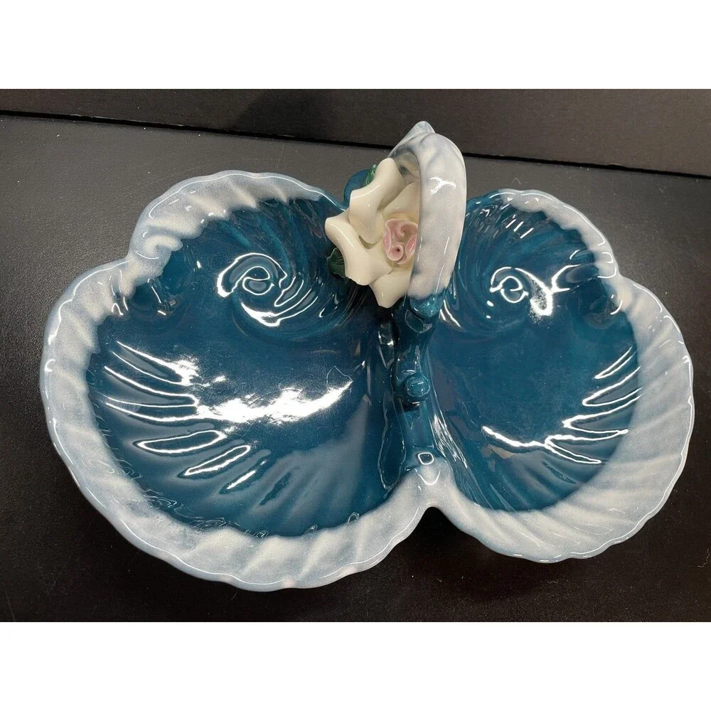 Blue Ceramic Dish With White Flower